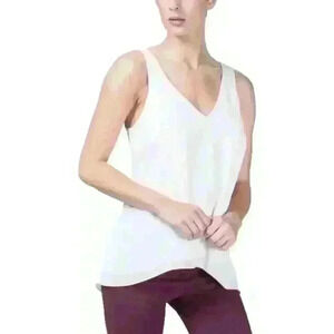 Lauren Helena Sleeveless V-Neck Shell Blouse in Off White, Sz Large, NEW NWT $58